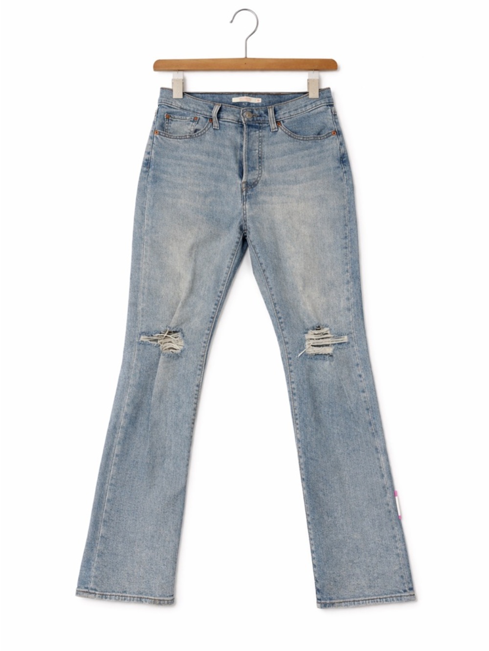 Levi’s Wedgie Fit Straight Jeans Light Wash Distressed High Rise Cropped Size 30 - Picture 2 of 5